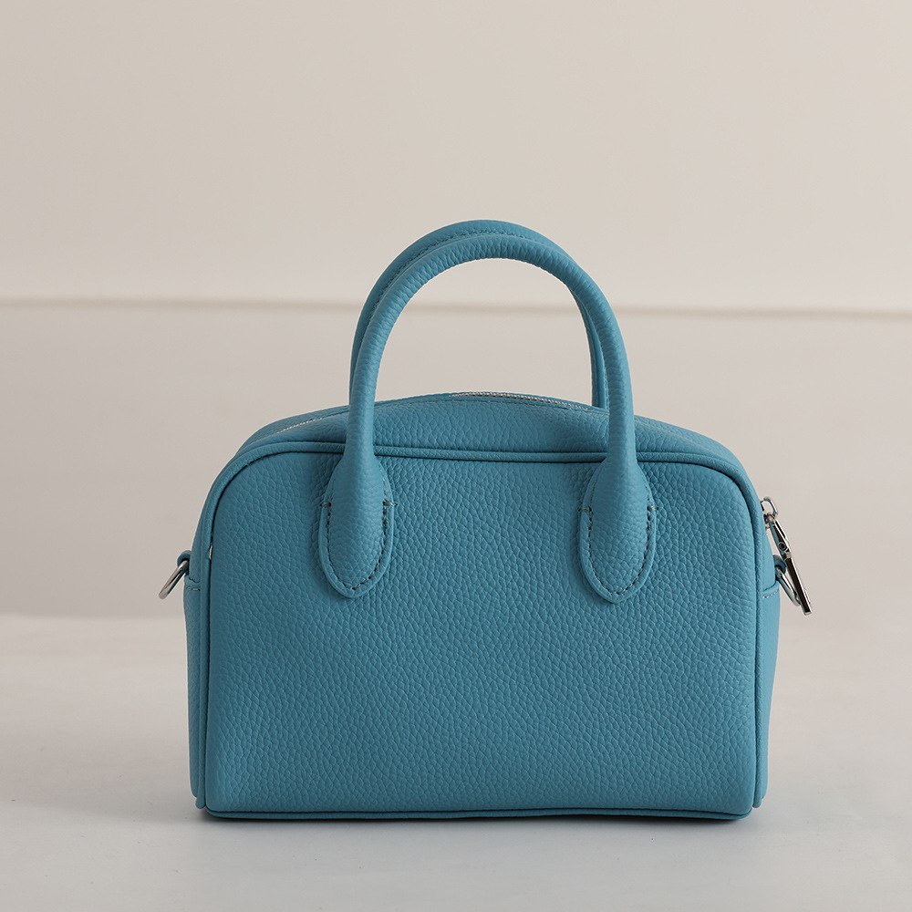 Korean Style Top Layer Cowhide Bowling Bag Women's Handbag Crossbody Bag Boston Bag Genuine Leather Small Bag