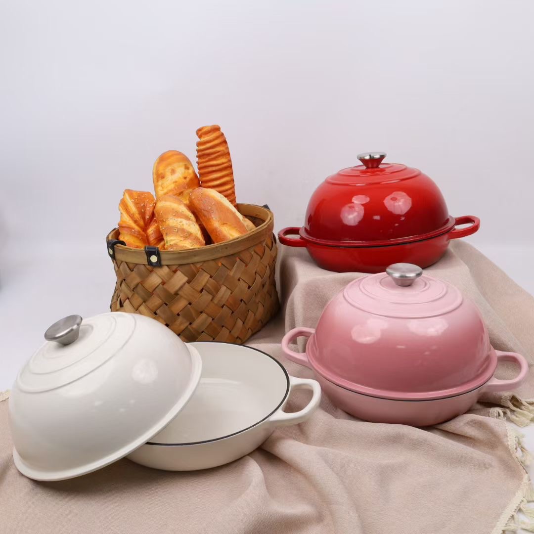 Чугунная эмалированная черная кастрюля для хлеба, универсальная кастрюля для выпечки европейского хлеба, сковорода с двойными ручками, форма для выпечки хлеба, диаметр 26 см