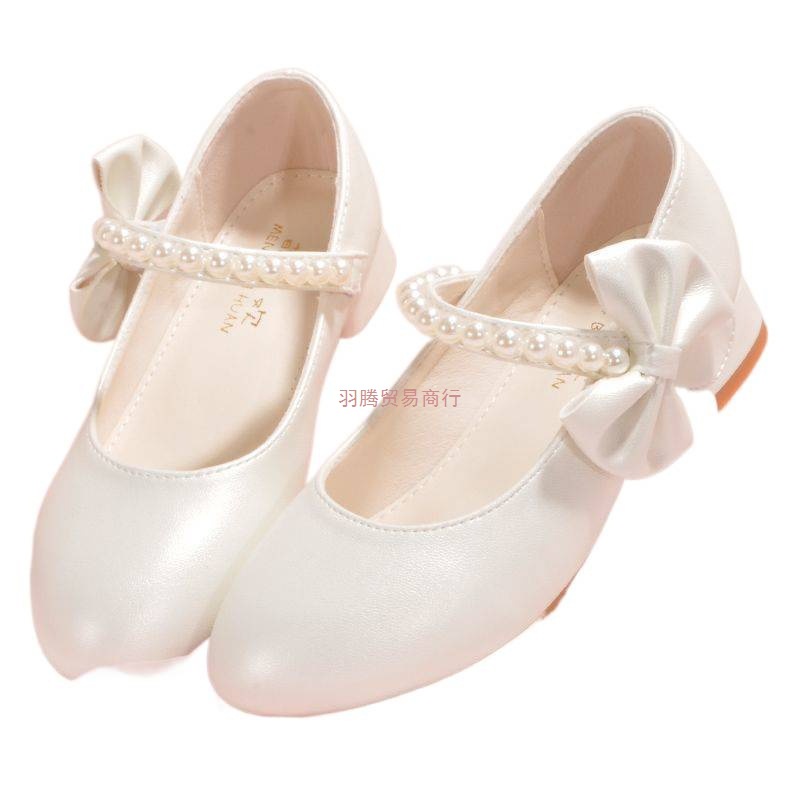 White Leather Shoes Girls Princess Shoes Primary School Students Dress Chorus Performance Shoes Soft Sole Spring & Fall Kidsren's High-Heeled Women's Shoes