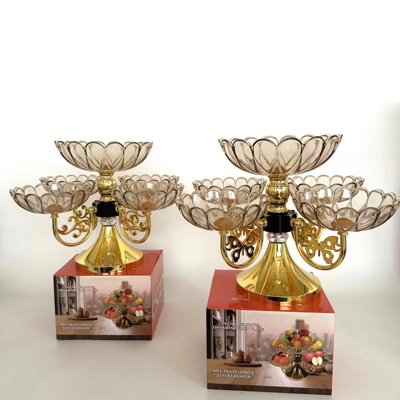 Европейская кристаллическая многоуровенная вращающаяся фруктовая тарелка для дома