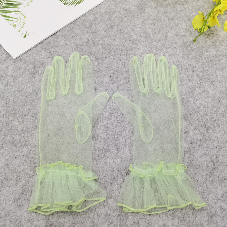 Wedding Gloves Women's Korean-style Transparent Thin Mesh Short Color Black and White Pink Bag Fingers Spring Summer Autumn Dress New