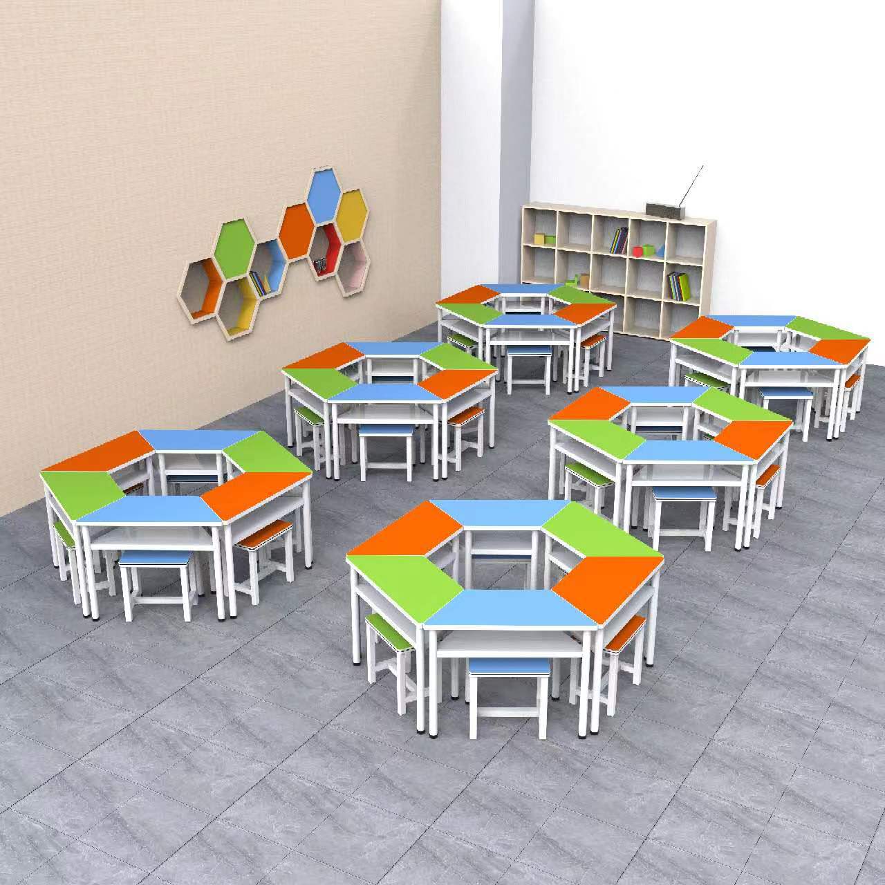 Student Psychological Counseling Hexagon Training Table Splicing Free Combination Discussion Hexagon Table Maker Reading Room Tables and Chairs