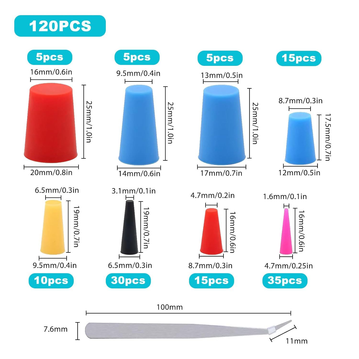 Happow 120 Stück Silikon-Gummi-Stecker-Sortiment-Set Mit Ge