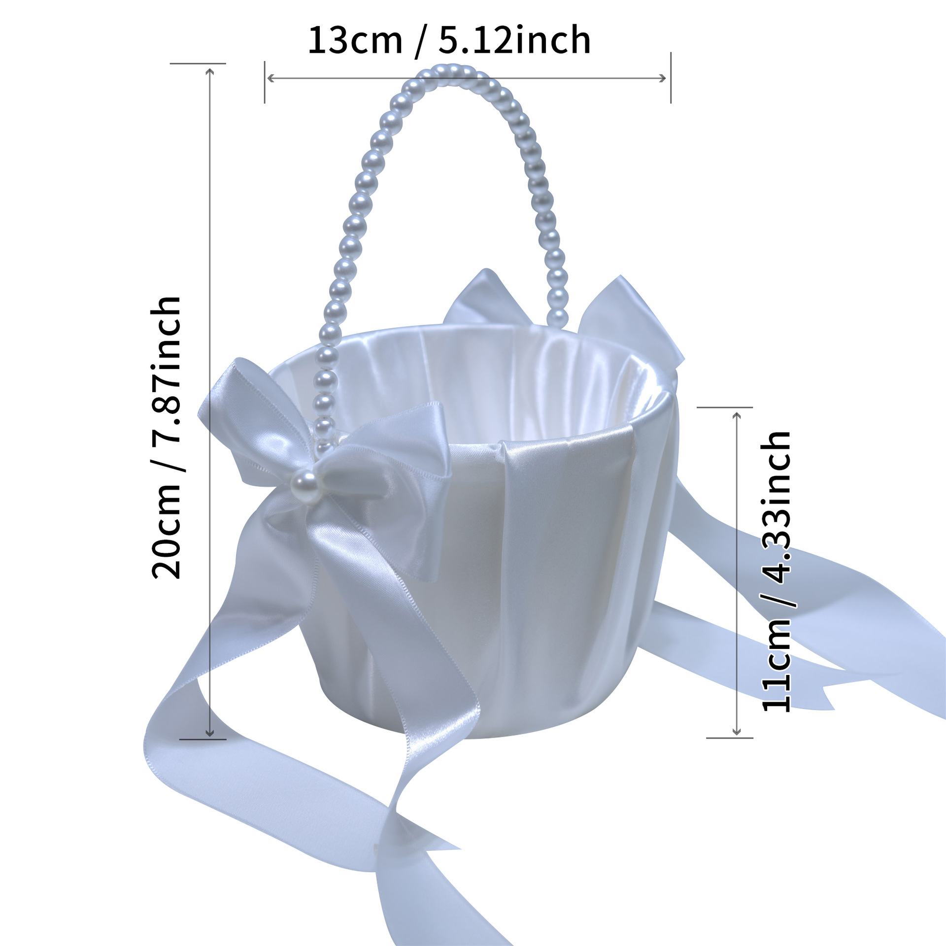 White Flower Girls Baskte White Satin Pearl Flower Knot Flower Girl Flower Basket Taken and Sent in Seconds