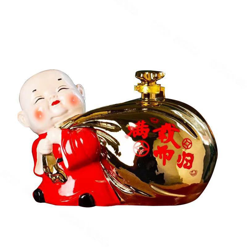 Jingdezhen Ceramic Wine Bottle Returns with a Full Load, Wine Jar Sealed, Little Monk Money Bag, Set of 2.5kg Wine Bottle Ornaments