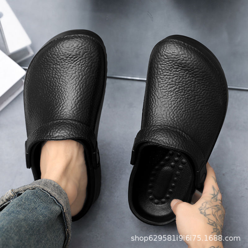 Мужские кухонные туфли летние 2024 новые кросс-бодерные большие размеры черные водонепроницаемые нескользящие кухонные рабочие туфли без каблука