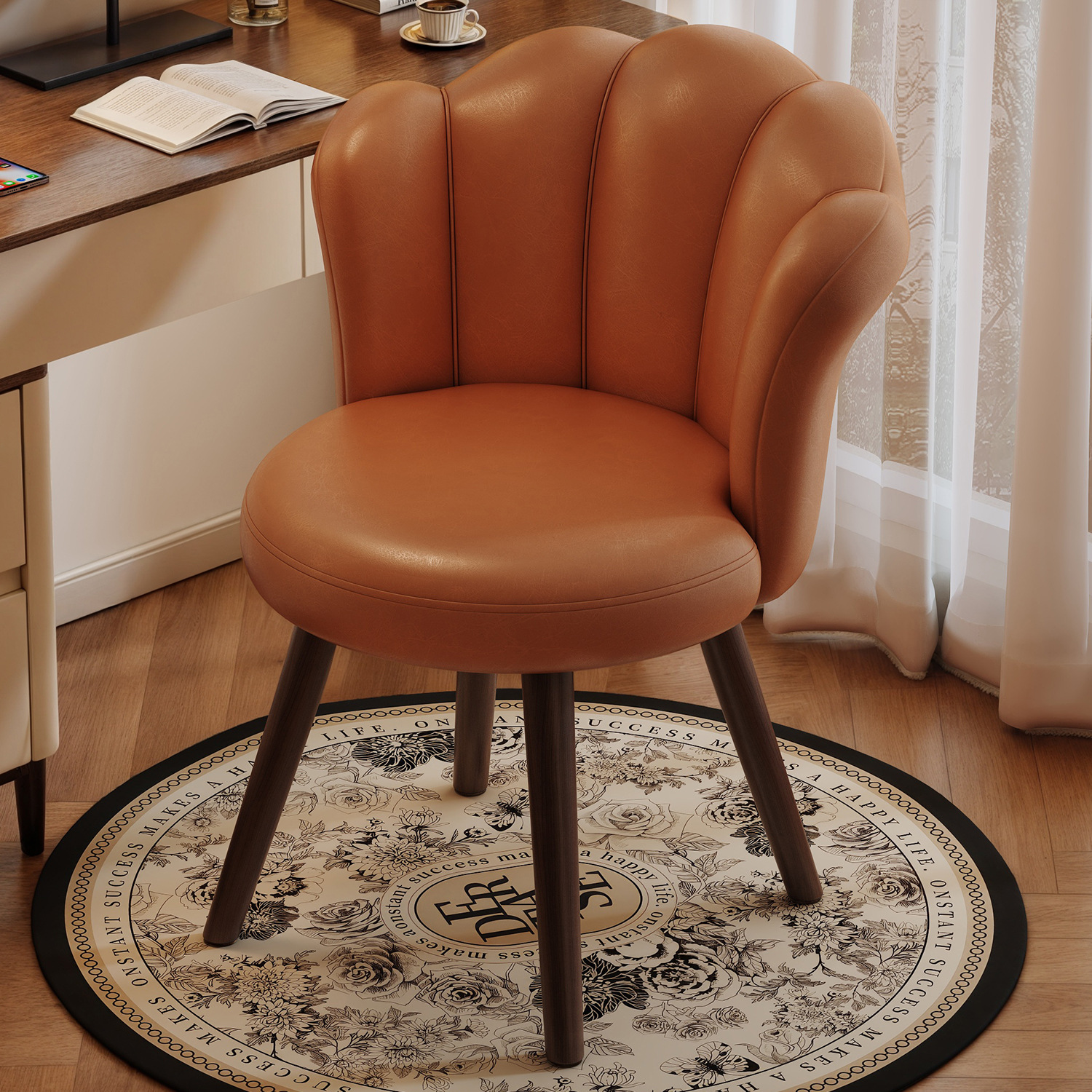 Makeup Chair Girl's Bedroom Master Bedroom Internet-famous Dressing Table Stool Petal Chair Simple Solid Wood Leg Swivel Backrest Dressing Chair