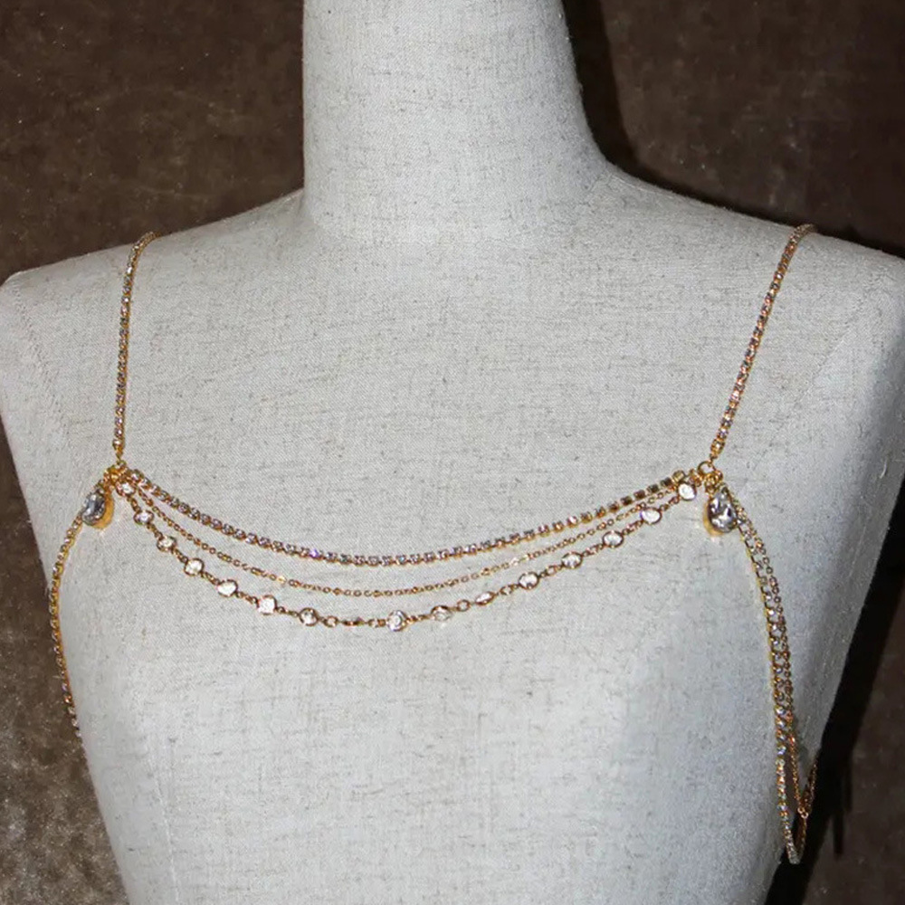 Cross-Border fashion accessories multi-layer rhinestone shoulder chain simple dress water drop back chain body chain female body chain