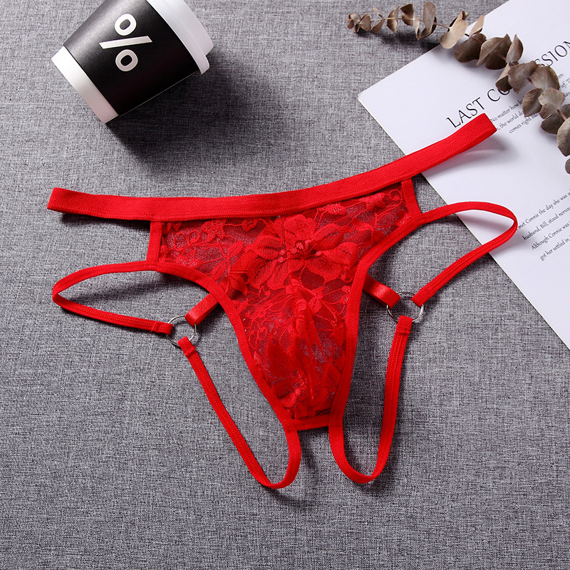 Мужские сексуальные стринги из кружева, прозрачные, соблазнительные, низкая талия, открытый шаг, M1407