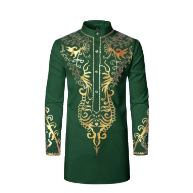 2024 Hot Selling Foreign Trade Cross-Border Hot Selling Men's Shirts African Muslim Men's Suits Hot Stamping Tops Single Piece