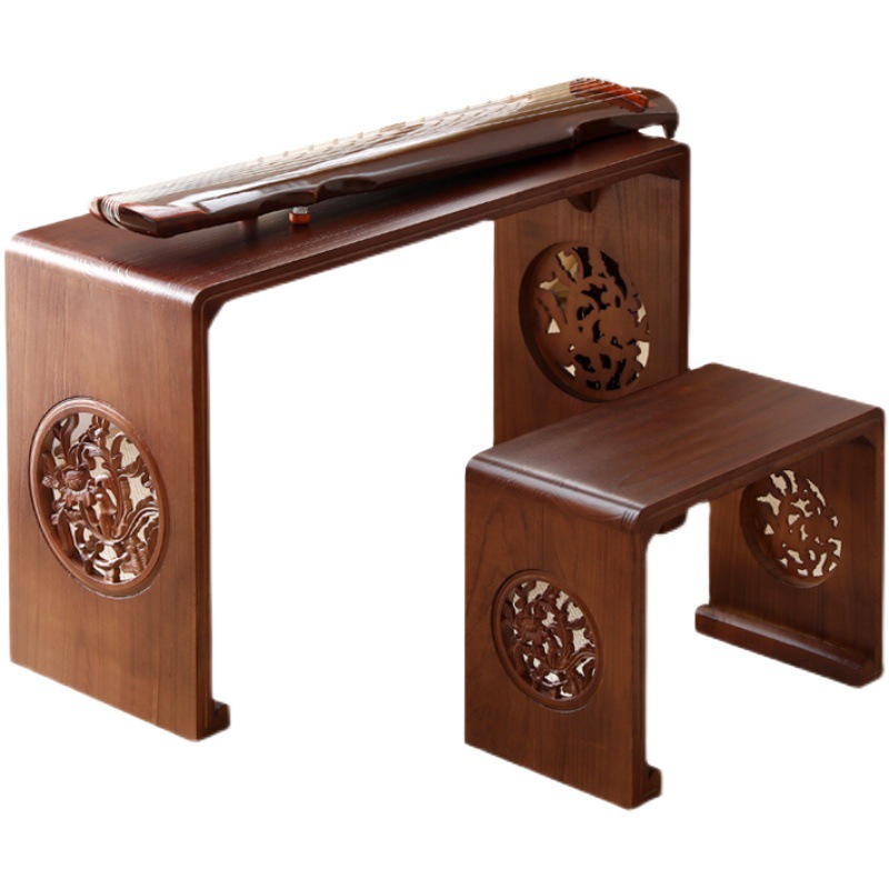 Solid Wood Guqin Table and Stool Resonance Table New Chinese Calligraphy Table Chinese Studies Table and Chair Calligraphy and Painting Table Go Table Tea Art Table