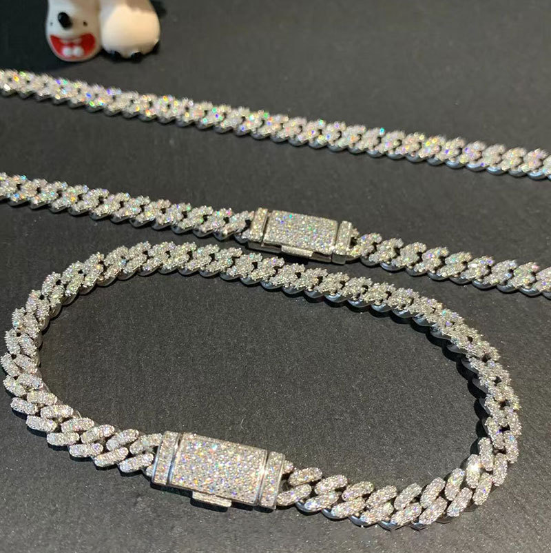 Кубинское ожерелье из платины Pt950, ожерелье с лабораторно вырощенным бриллиантом, полное бриллиантовое кубинское ожерелье 14 мм, мужское хип-хоп ожерелье, европейское и американское кросс-бордерное