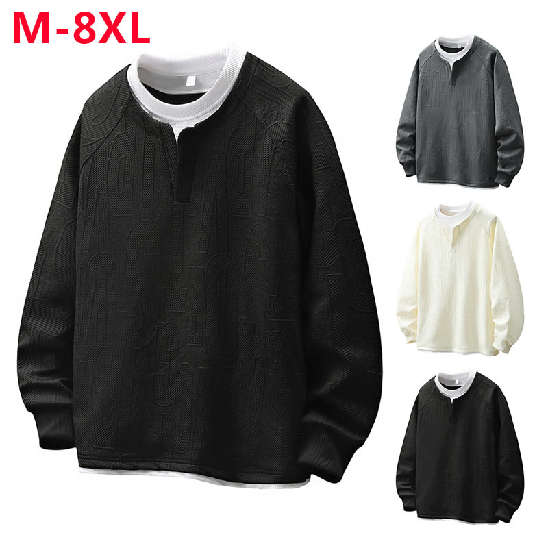 Толстовка M-8XL большого размера, стильная имитация двух предметов, мужская футболка с длинным рукавом, весна и осень 2025, новый модный бренд, универсальная