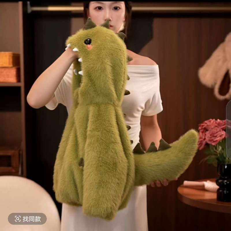 Детская зимняя верхняя одежда шершавая свитер 2025 новый бархатный утолщенный теплый динозавр имитация меха одежда для мальчиков и девочек