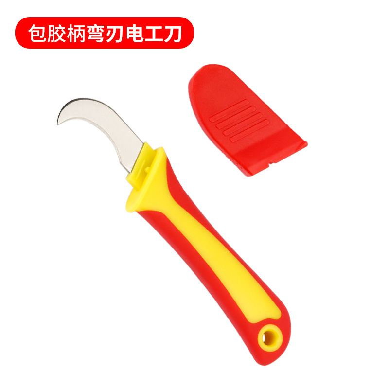 Insulated Electrician's Knife with Curved Blade and Plastic Handle, Electrician's Knife for Cable Stripping, Cable Cutting Tool, Wire Stripper Tool