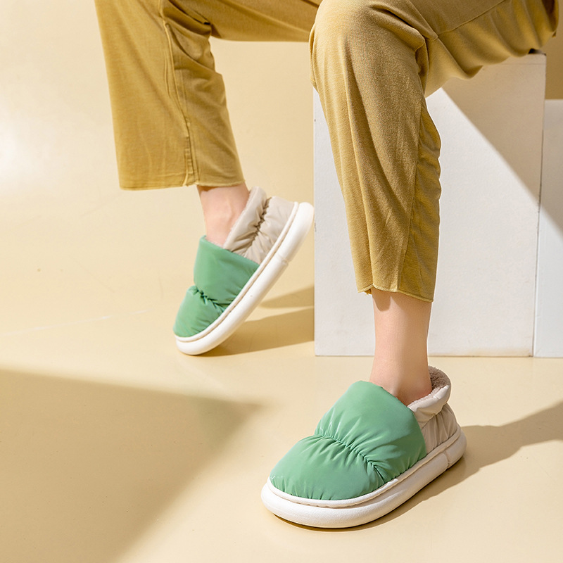 Men's down Cotton Slippers with Added Fleece, Warm, Cold-Resistant, Non-Slip, Wear-Resistant, Thick-Soled, Suitable for Indoor and Outdoor Use, Couple Style, Height-Increasing