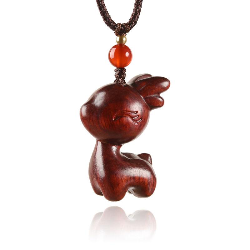 Safe Journey Car Keychain Car Pendant Pendant Rosewood Cute Deer Mobile Phone Chain Men's and Women's Necklace