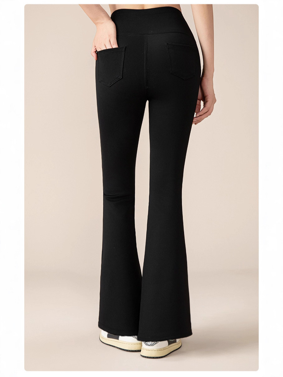 Fleece-Lined Thick Flared High-Waisted Tummy Control Butt-Lifting Yoga Pants for Women, Nylon Thin Slim Fit