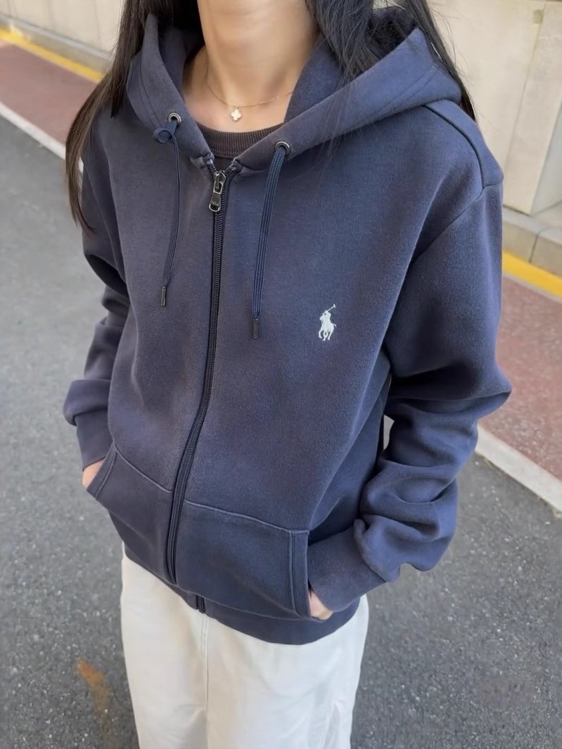 Cross-Border Ten-Color Rl Basic Pony Embroidered Logo Hooded Sweatshirt for Men and Women Trendy Zipper Jacket