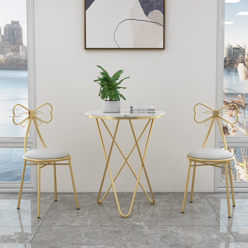 Makeup Chair for Home Use, Bedroom, Dressing Room, Dressing Stool with Bowknot, Iron Art Manicure Chair, Leisure Chair with Backrest, Light Luxury Chair