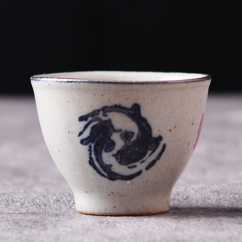 Ji Xuan Pin Coarse Pottery Hand-painted Tea Cup Jingdezhen Ceramic Tea Tasting Cup Tai Chi Single Cup Fragrant Cup Antique Kung Fu Tea Set