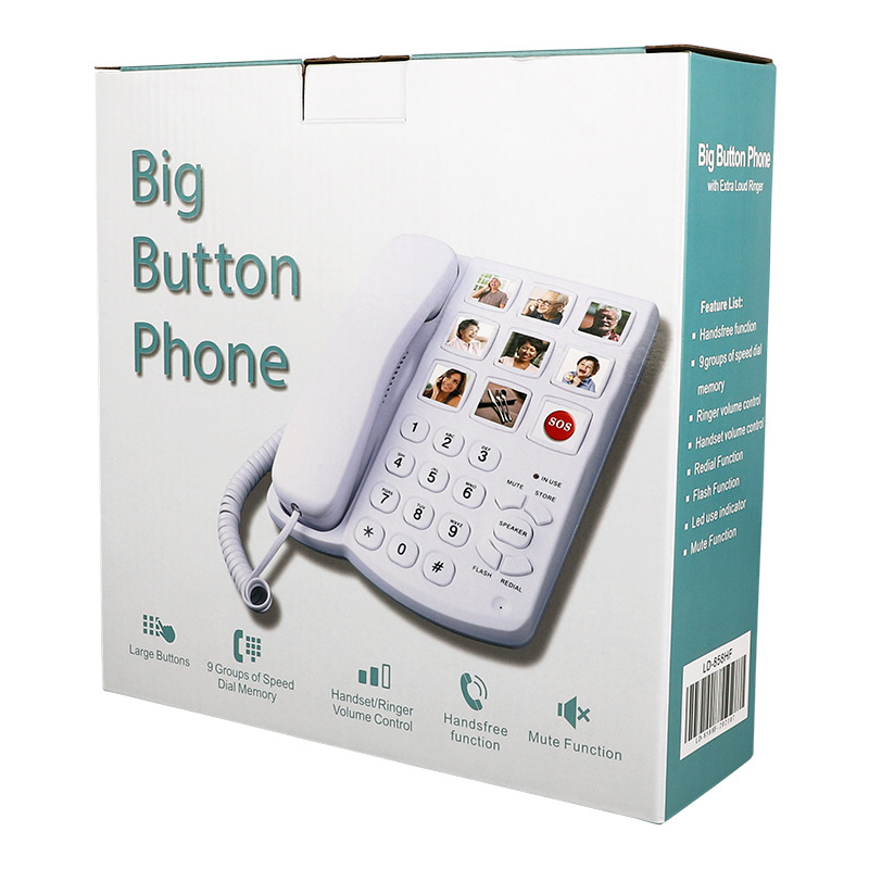 Cross-border special for wired fixed telephone set with one key to pull out the big volume button with rope for the elderly telephone set with hands-free