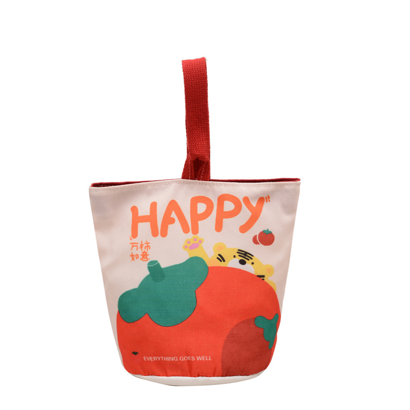 Happy Red Festive Canvas Bag, Portable Lunch Bag for Work, Satchel Canvas Gift Bag
