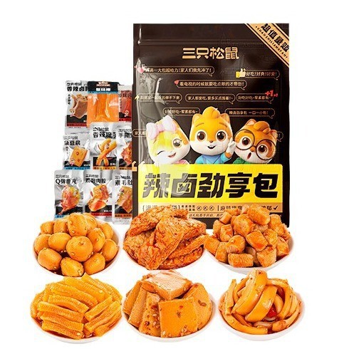 [Three Squirrels Spicy Marinated Gift Pack 60 Pack] Leisure Snack Gift Pack Marinated Meat Net Celebrity Night Snack