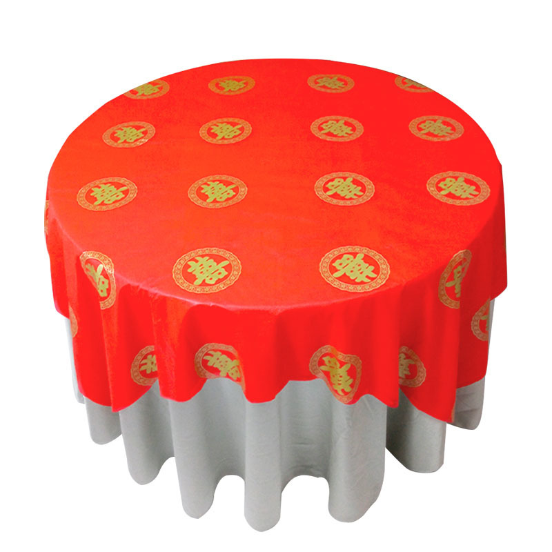 Disposable Tablecloth with Double Happiness Character for Round Table, Wedding Tablecloth for Celebrations, Wedding Banquets, Housewarming Banquets, Red Tablecloth