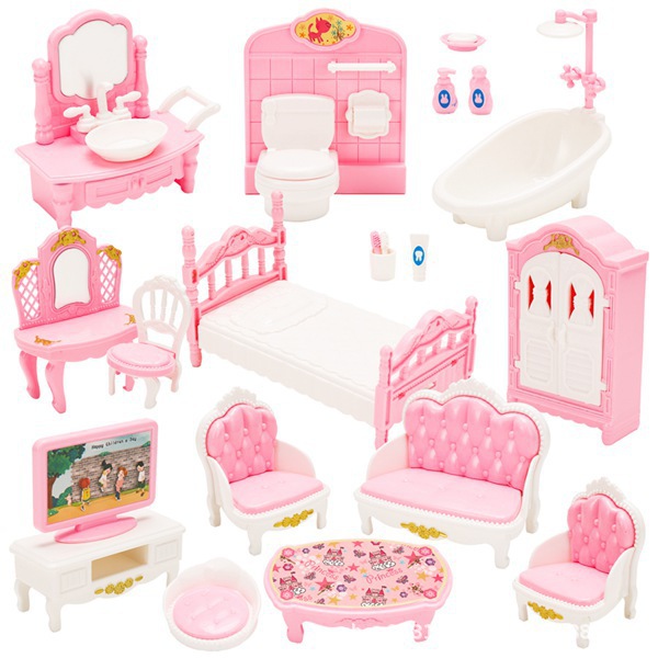 22 Pieces 1:12 Mini Home Educational Toys Bedroom Living Room Bathroom Combination Set