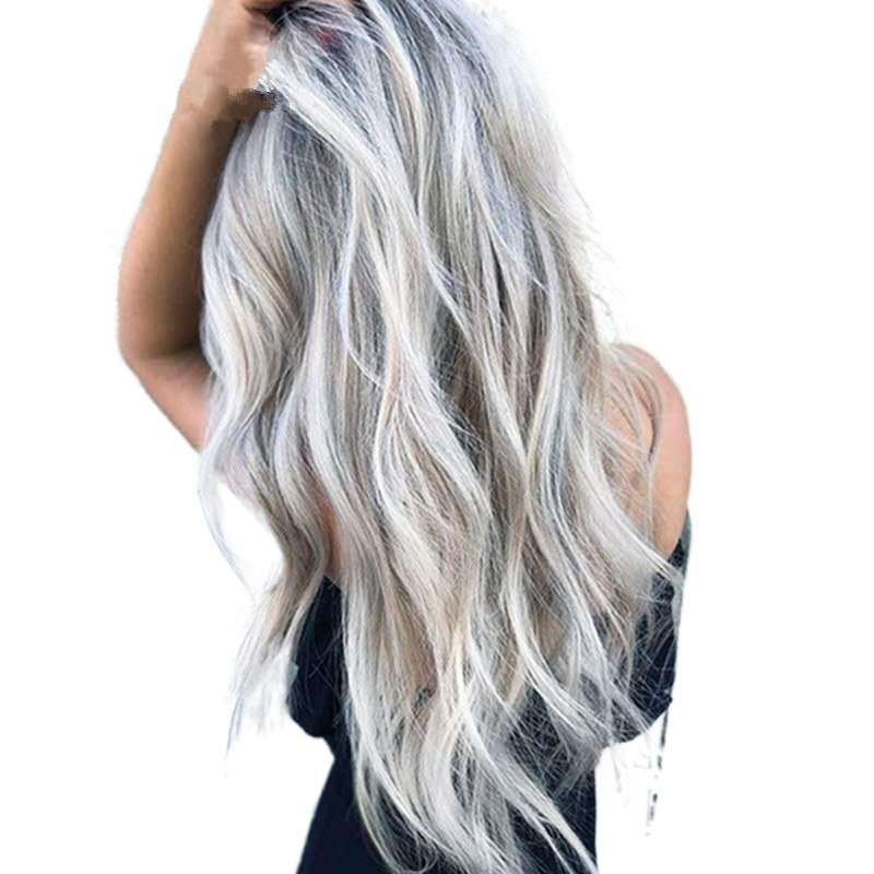 Wig COS gray gradient women's wig wholesale cross-border animation European and American wig bleaching and dyeing long curly hair