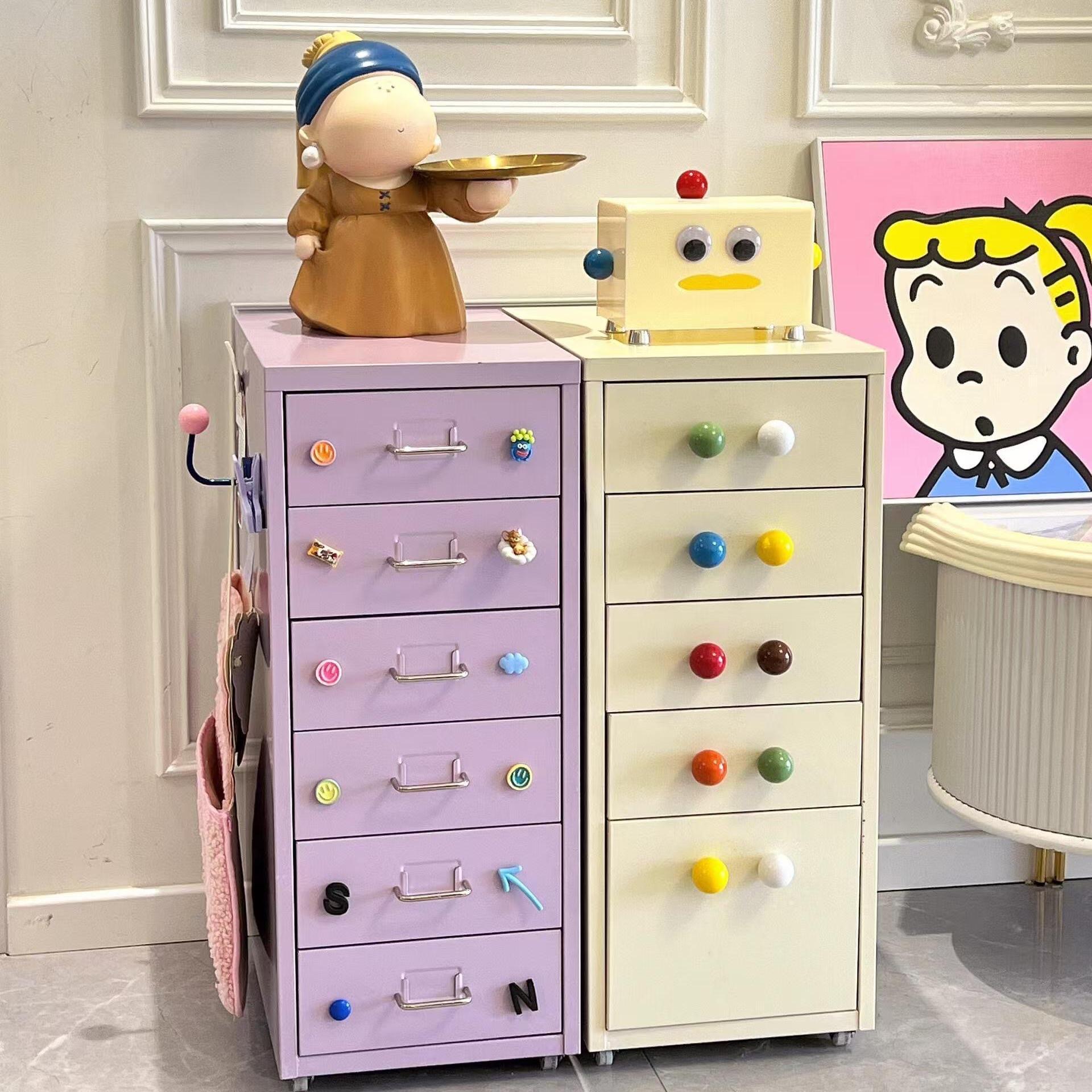 Drawer-Type Storage Cabinet Next to the Desk, Drawer Cabinet under the Desk, Lockable Cupboard, Wrought Iron Bedside Table, Multi-Layer Storage Cabinet