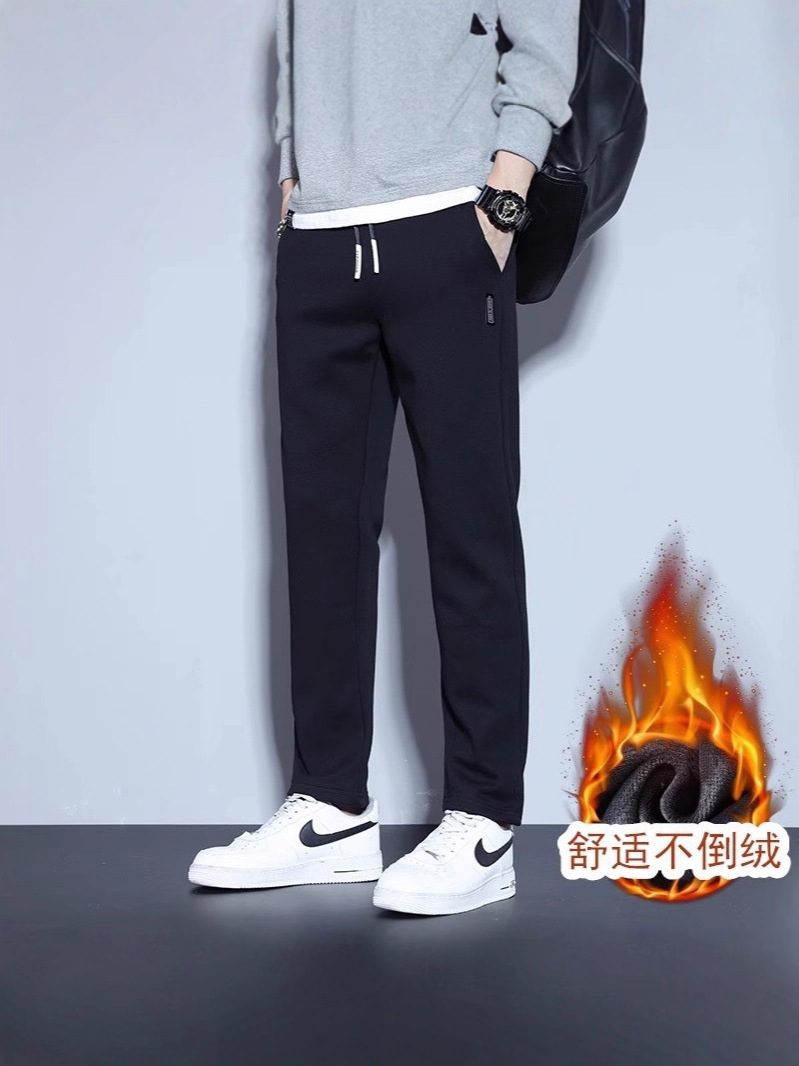 Shirts, Casual Clothing, Fleece-Lined Pants for Men, Korean Style, Large Size, Fashionable, Trendy, Foreign Trade Supply, Ready Stock, Wholesale Straight-Leg Pants