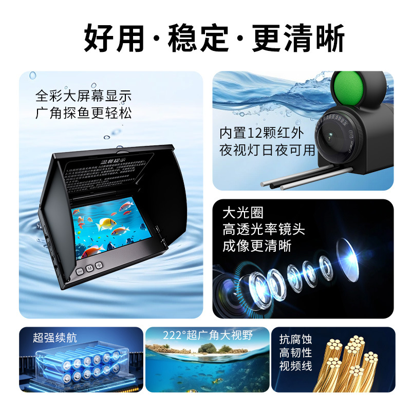 Cross-Border New Underwater Visual Fishing Camera Hd Camera Probe Fish Finder Visual High Fishing Camera
