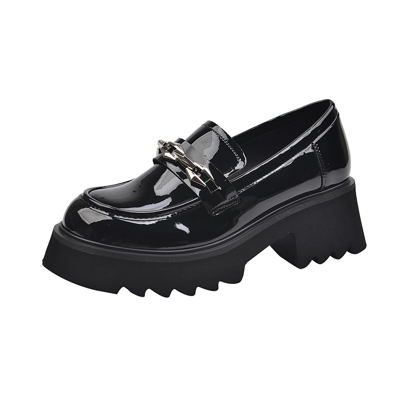 [B-138-10] plus size loafers thick-soled increased British style jk small leather shoes leather fat feet wide feet women's shoes