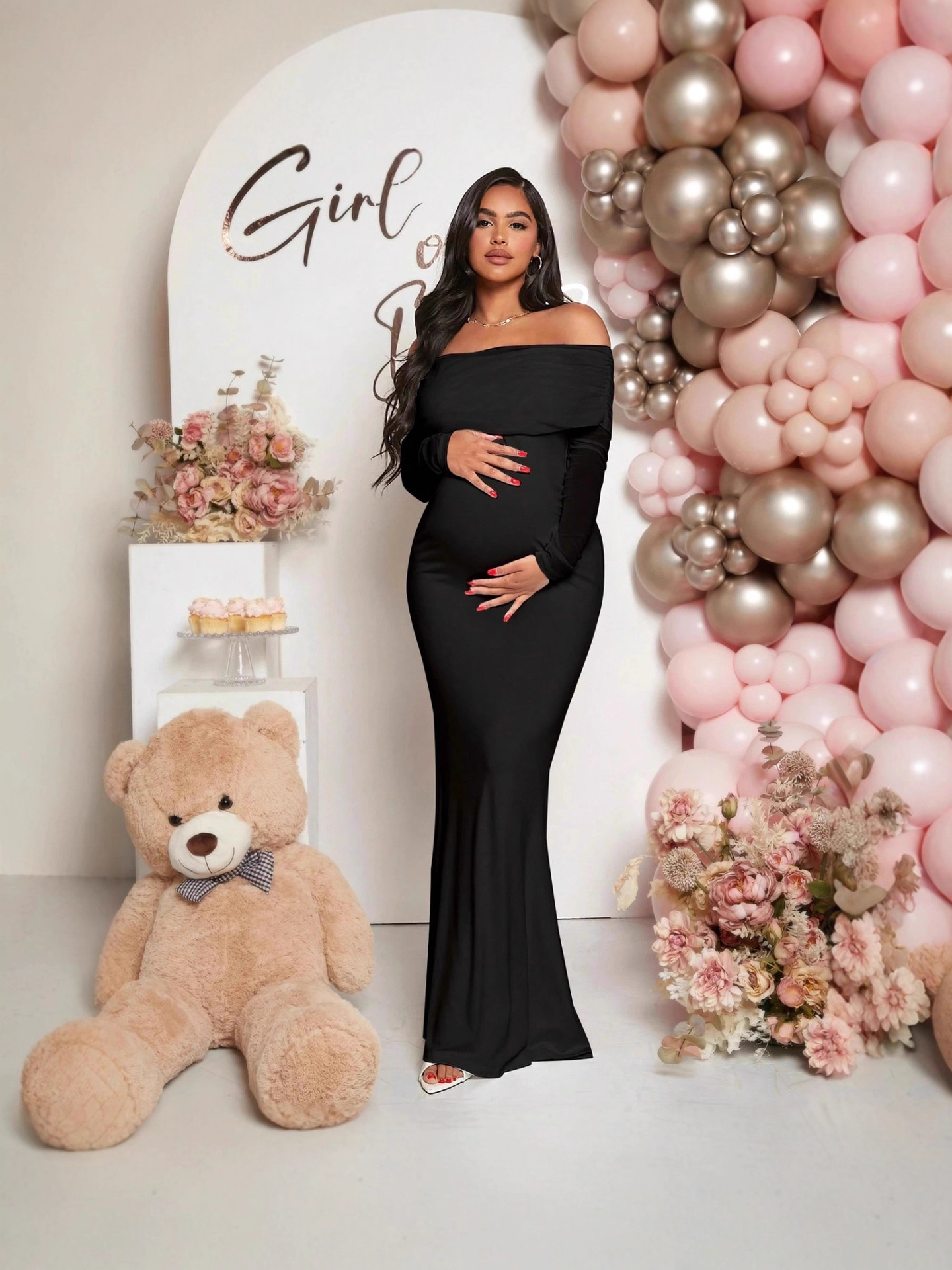 Maternity Off-Shoulder Fishtail Long-Sleeved Maternity Wear Cross-Border European and American Maternity Dress