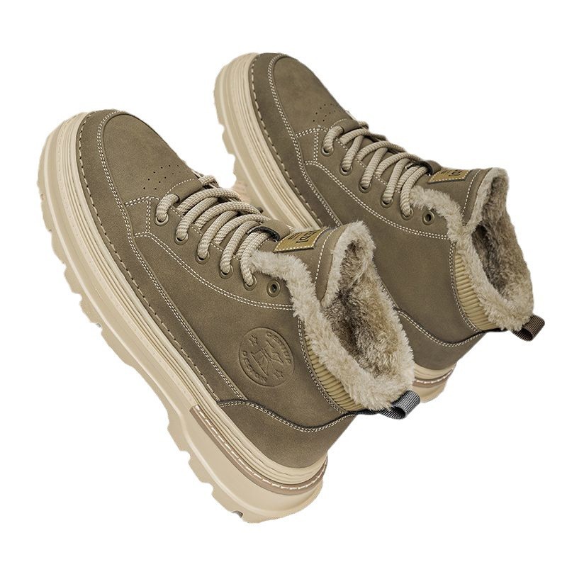 Martin Boots for Men, Winter Fleece-Lined, Thickened, Warm Cotton Shoes, Men's High-Top Leather Shoes, Genuine Leather Thick-Soled Outdoor Snow Boots