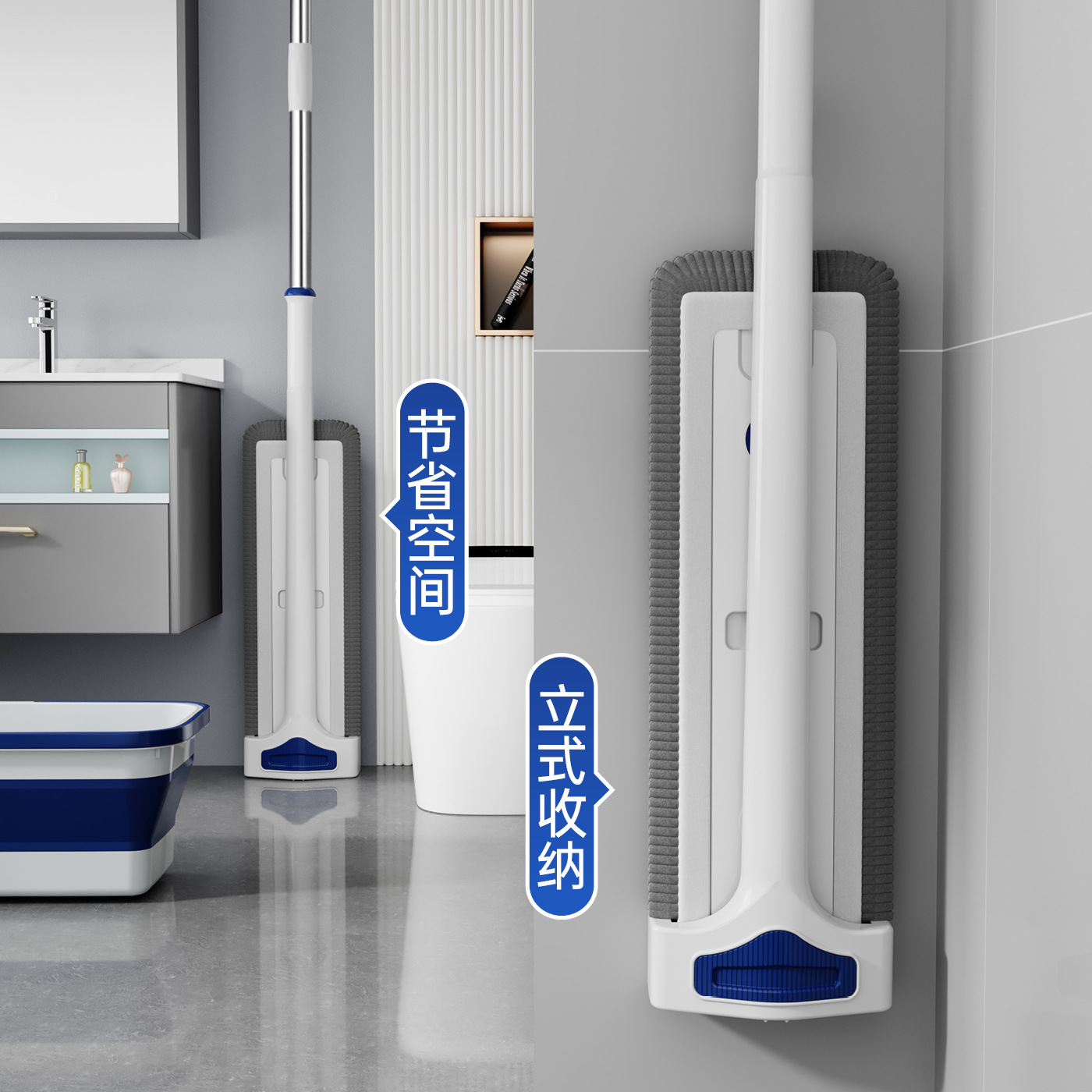 Chenille Hands-Free Flat Mop for Home Use, Lazy One-Step Clean, Dual-Use for Dry and Wet, Long-Bristle Absorbent Mop