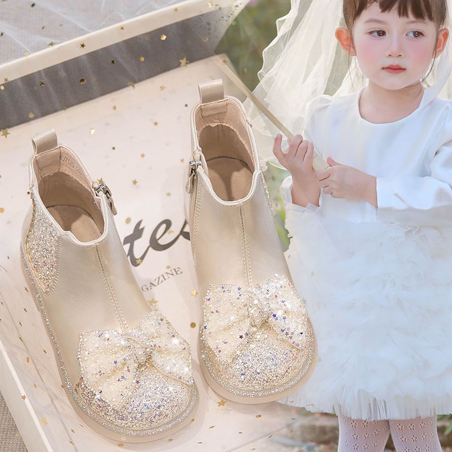 Сапоги для девочек, маленькие короткие модные хлопковые сапоги, новые осенне-зимние бархатные кожаные сапоги 2025