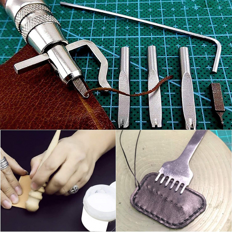 Cross-Border Supply Leather Craft Tool Set 11 Pieces Handmade DIY Leather Goods Slotting Machine Diamond Chopping Leather Pile