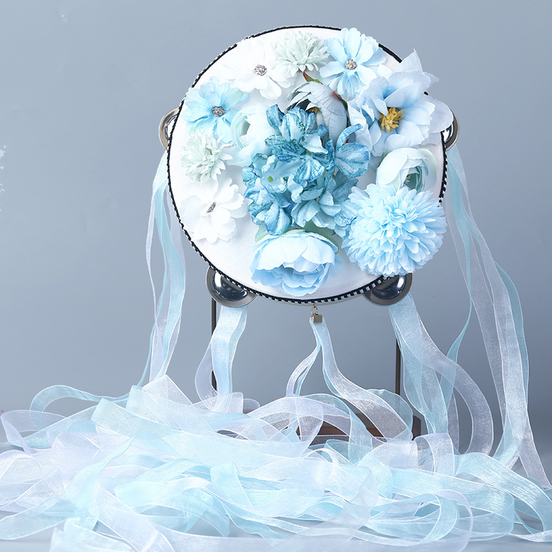 Super Fairy Silk Flower Tambourine Streamer Tambourine Han Dynasty Photo Props Folk Dance Hand Drum Tambourine Dance Performance