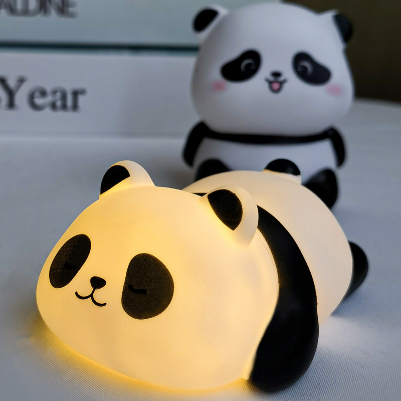 Cross-Border Gift Vinyl Panda Night Light Cake Decoration Ornaments Children's Cute Cartoon Birthday Dessert Topper Manufacturer