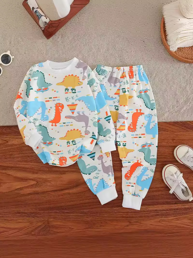 Pajamas 2025 Autumn Pure Cotton Long Sleeve Long Pants Cartoon Anime Homewear Set for Toddlers and Children Infant Home Leisure Wear
