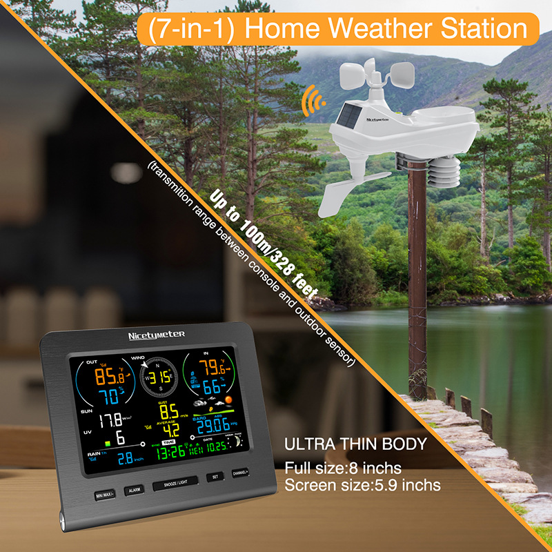 Intelligent Weather Station | 7-in-1 Functions + Temperature and Humidity/Wind Speed/Rainfall Monitoring, Wifi Remote Outdoor Forecast