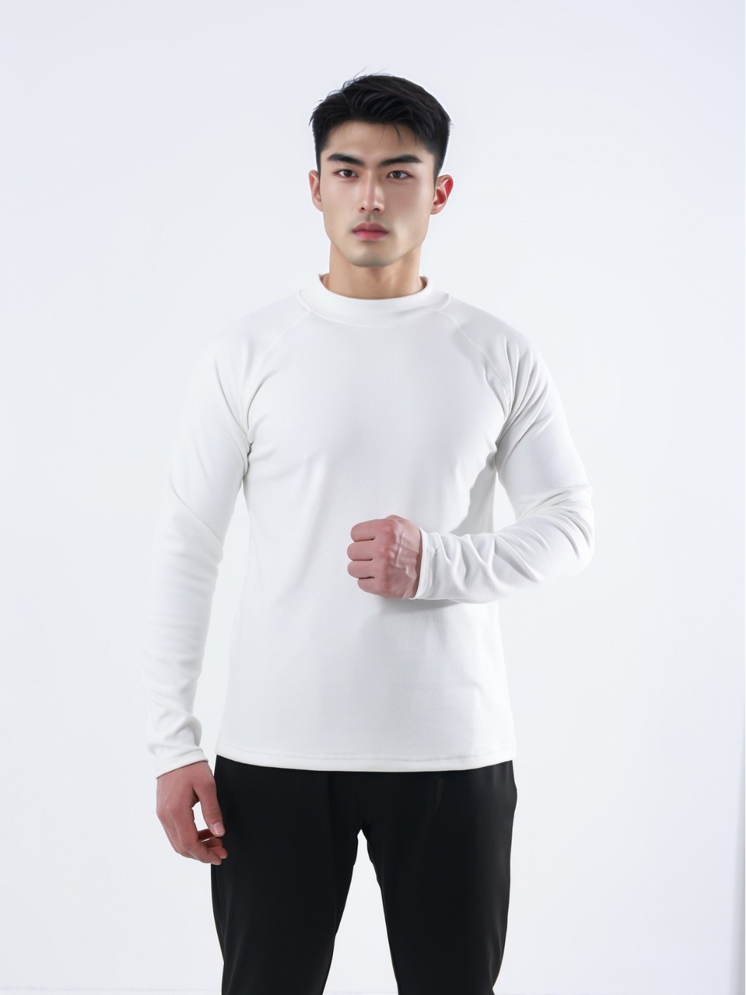 Winter high collar new cationic velvet warm slim crew neck sports fitness high elastic bottoming long sleeve T-shirt