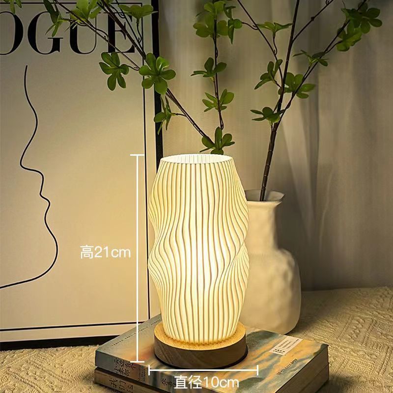Scandinavian Solid Wood Decorative Table Lamp 3D Printing Atmosphere Lamp Charging Touch Switch Home Bedside Night Light Rechargeable