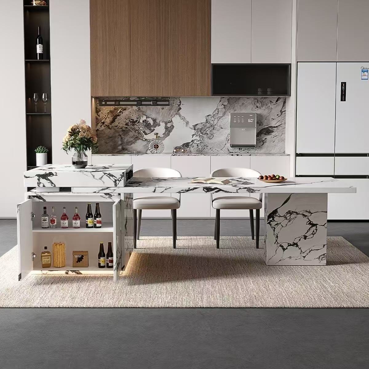 2025 New Slate Island Dining Table Integrated Home Retractable Italian Light Luxury Guide Table Tea Table Kitchen Dining Table