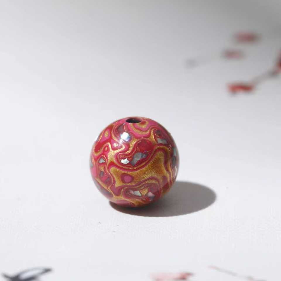 Lacquer Beads 10mm Mother-Of-Pearl Loose Beads Manufacturer Wholesale Cultural and Artistic Lacquerware Bracelet Single Beads Buddhist Beads DIY Multi-Treasure Accessories