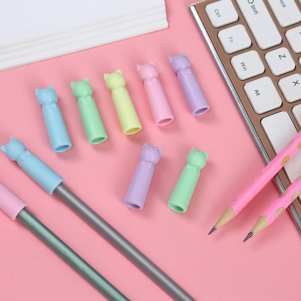 New Cartoon Pen Cap Eraser Pencil Extender Traceless Less Crumb Protective Cover Soft Rubber Cat Ear Pencil Cap
