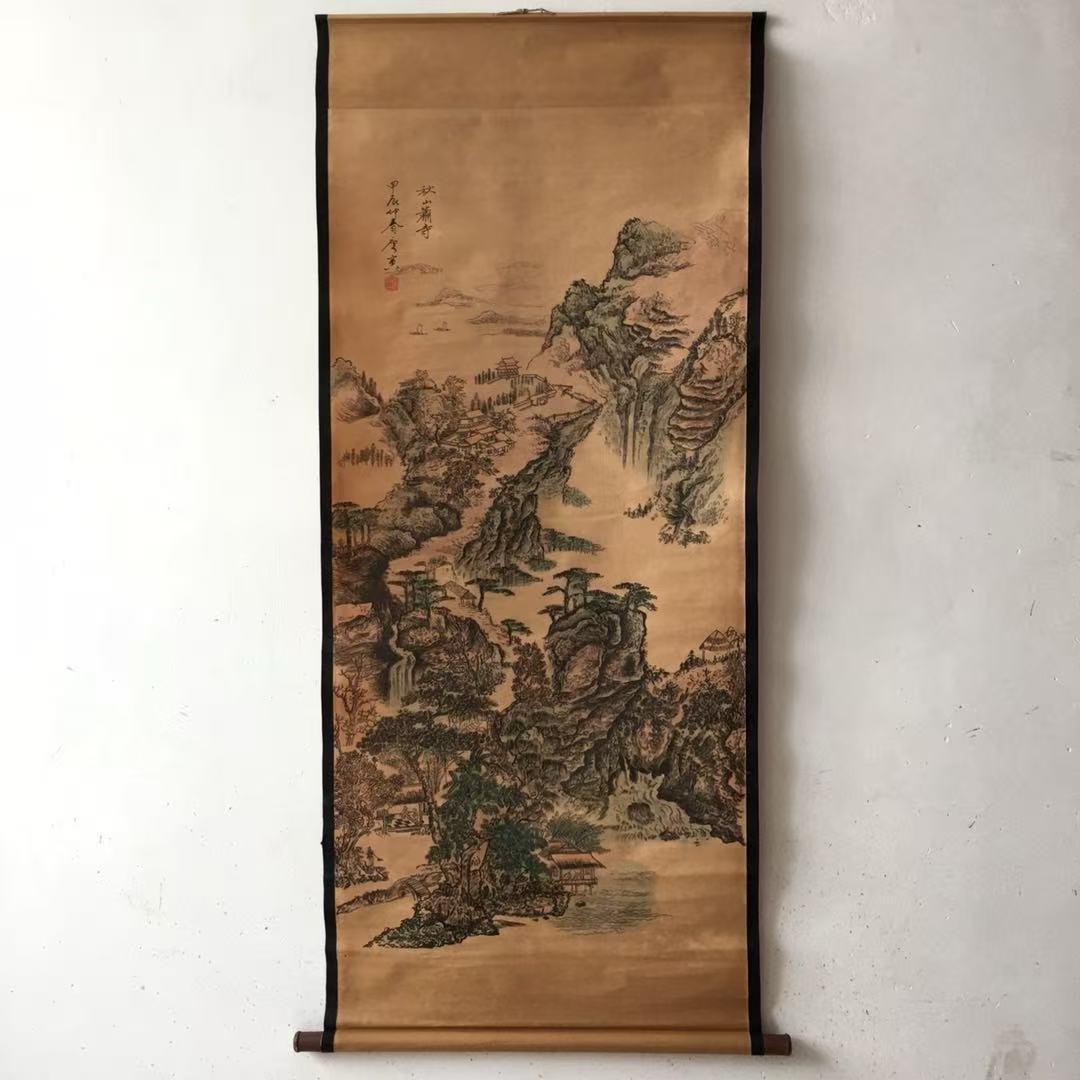 Antique Wholesale Old Living Room Decoration Central Hall Painting Calligraphy and Painting Tang Yin Landscape Figures Flowers and Birds Eight Immortals Crossing the Sea Hanging Painting